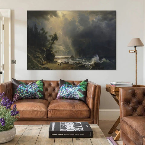 Dope Vintage Canvas Wall Art Featuring Puget Sound On The Pacific Coast By Albert Bierstadt Lit Landscape Print Ready To Hang For Chill Spaces Straight Up Great Home Decor And Sweet Gift