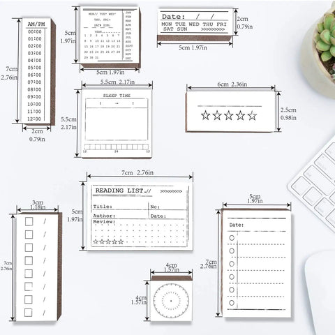 Super Rad 18 Piece Journal Stamps With Ink Pad Liven Up Your Bullet Planner Featuring Killer Calendars Daily Trackers And Grid Templates with various designs