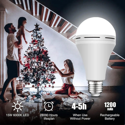 Emergency Rechargeable LED Light Bulb That Stays Lit During Power Outages, 1500mAh Backup Battery, 15W 80W Equivalent, E27 Base With Hook