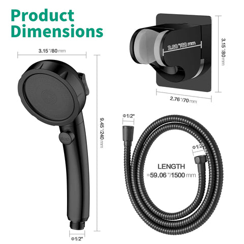 High Pressure RV Shower Head With Handheld And On Off Stop Button Water Saving 3 Modes Detachable Hose With Mount Black Finish