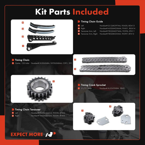 Ford 5.4L SOHC V8 Engine Timing Chain Kit With Tensioner Fits E150 E250 E350 Econoline Expedition F150 F250 F350 detail view