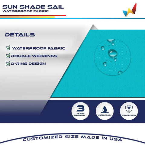 Turquoise Triangle Sun Shade Sail Canopy 12x12x17 Ft Waterproof UV Block Heavy Duty Polyester With D Rings Easy Setup