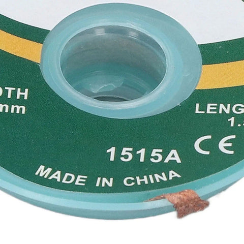 Close-up of Pro Grade Copper Solder Wick Desoldering Wick 1.5mm Wide By 1.5m Long Alloy Copper Braid spool showing product details