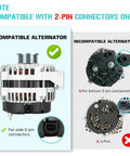 Image showing compatible and incompatible alternators with connector types. Beefed Up Alternator Replacement For Silverado 1500 05 06 And Avalanche 1500.