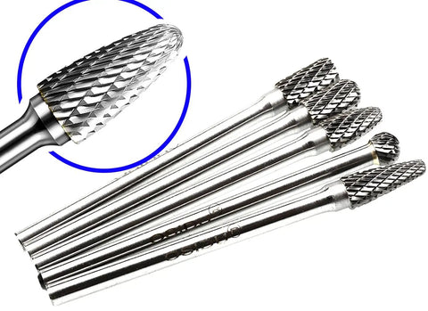 5pc Extra Long Shank Carbide Rotary Burr Set Double Cut One Quarter Inch Shank Die Grinder Bits For Metal Wood Plastic Grinding Shaping