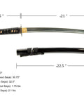 Unsharpened Stainless Steel Wakizashi Iaito For Iaido Practice 21 Inch Blade With Bo Hi Fuller Dope Safe Training Sword dimensions shown