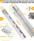 Premium 6 Inch Heavy Duty Piano Hinge Set Built Tough From 304 Stainless Steel With A 1 2 Inch Span and accessories.