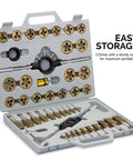 Pro-Grade Titanium SAE Tap and Die Set for Large Diameter Threads, 45-Piece Thread Repair Kit with UNC and UNF Options in case