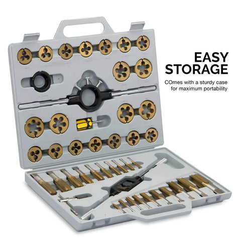 Pro-Grade Titanium SAE Tap and Die Set for Large Diameter Threads, 45-Piece Thread Repair Kit with UNC and UNF Options in case