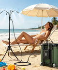 Standing Outdoor Patio Misting System Portable Cooling Unit With Adjustable Height Up To Forty Seven Inches 10000mAh Water Pump 15L Bucket Eight Nozzles For Quick Cool Down At Patio Poolside BBQ on beach