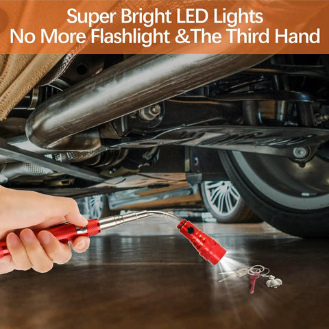 Magnetic Flashlight Pickup Tool With LED Telescoping Magnet Gadget In Red for retrieving keys under a car