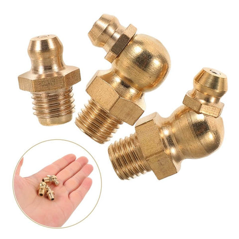 Heavy Duty 9pcs Grease Fitting Kit With Copper Nipples For Automotive And Excavator Maintenance, Straight And Angled Nozzles