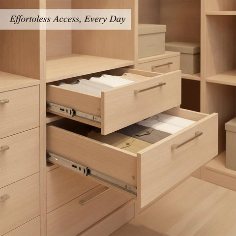 Open drawers showing full extension stainless steel side mount drawer slides for cabinets and furniture let you reach the back easily with a smooth glide built to last 1 pair