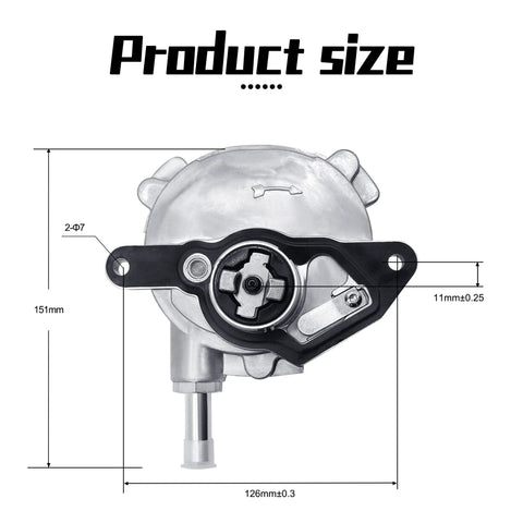 AULINK vacuum pump front view; silver metal body with black mounting bracket and drive shaft.