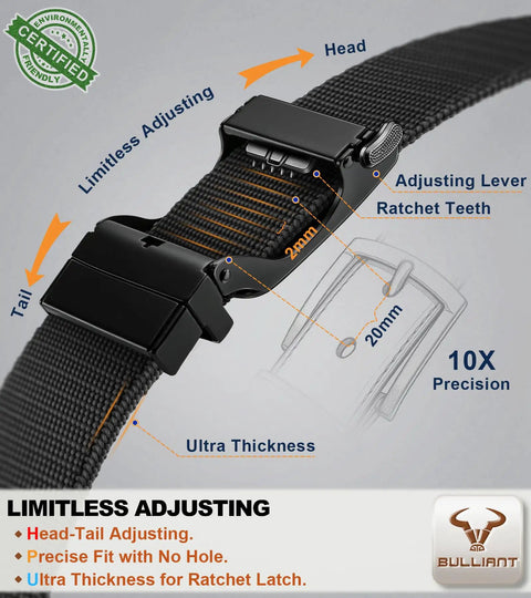 2 In 1 Reversible Ratchet Belt For Men With Stretch Black And Beige Adjustable 34 To 38 Inch Waist, focusing on buckle and ratchet teeth.