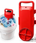 Ditch The Laundromat Grind With This Portable Bucket Washer Featuring A Dual Agitator And Adjustable Timer For Zero Sweat Cleaning Perfect For Road Trips And Dorm Rooms A Game Changer Compact Setup That Handles Small Loads Effortlessly with white bucket and red agitator.