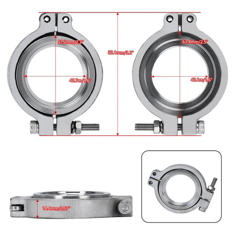 44mm V Band Flange Clamp Set For MVR Wastegate Replacement With Stainless Steel Inlet And Outlet Flanges Includes Screws Nuts And Seals
