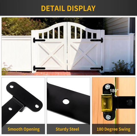 Heavy Duty Gate Hinges 900 Lbs Capacity, 180 Degree Open, Built In Ball Bearings, Bolt On Or Weld On on white gate