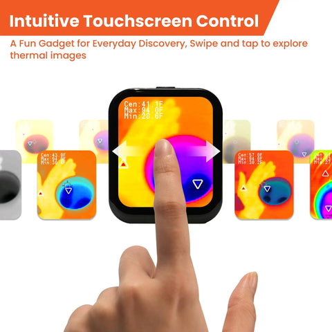 Pocket Sized Thermal Camera With Touchscreen No App Needed 80x60 Infrared Imager For Home Inspection Detect Hidden Cameras And Water Leaks user interface with finger tapping touchscreen displaying thermal image