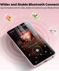 Kids Bluetooth MP3 Player With WiFi And 4.0 Inch Touch Screen Android Music Player With Speaker on pink background.