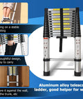 12.5 Foot Telescoping Aluminum Ladder With One Button Retraction Collapsible Extension Ladder For Indoor And Outdoor Use