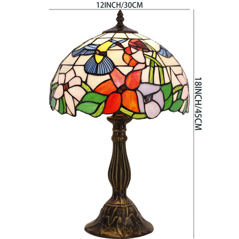 Stained Glass Tiffany Style Hummingbird Table Lamp 12 Inch Shade And 18 Inch Tall Bedside Desk Reading Light Antique Green Bronze Base UL Listed Perfect Decor For Bedroom Living Room Home Office S101 Series display