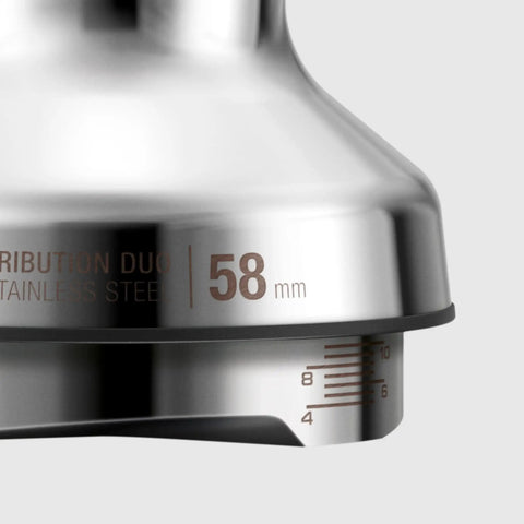 Pro 58 Mm Espresso Powder Distributor With Tough Walnut Handle And Stainless Steel Tines, showing 58mm measurement.
