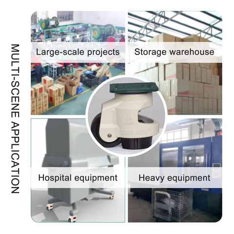 Pack Of Four Retractable Leveling Casters For Rock Solid Swivel Furniture Casters featuring quiet nylon rollers for hospital equipment.