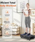 Woman using Vibration Plate Fitness Platform For Full Body Workout And Lymphatic Drainage Home Gym Shaker Machine