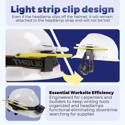 2 Pack Hard Hat Pencil Holder Clip 3 In 1 Attachment For Carpenter Pencils, Markers, And Headlamp Bands on white hard hat