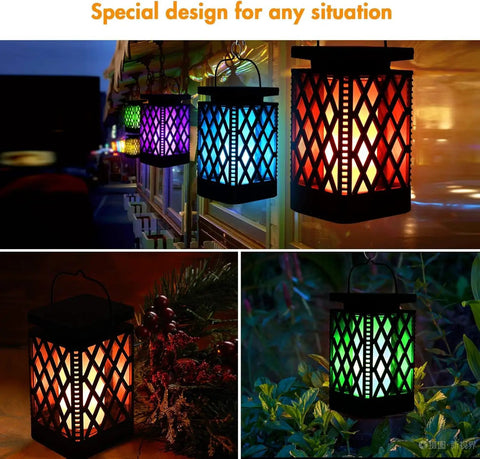 Hanging Solar Lanterns With 9 Modes Color Changing And Fixed Flickering Flame Waterproof Outdoor Lights