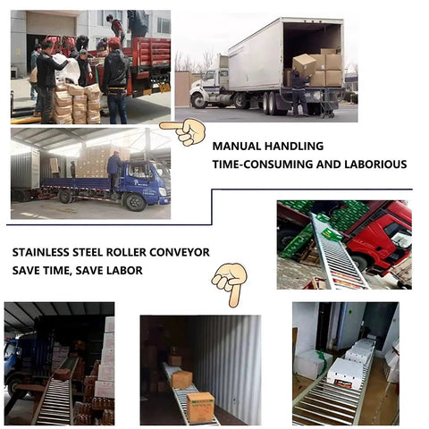Heavy-Duty 40Cm Stainless Steel Roller Conveyor With 13 Foot Length for efficient material handling in shipping logistics.