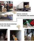 Heavy Duty Stainless Steel Roller Conveyor Extender For Smooth Woodworking And Factory Moves With 200kg Capacity handling boxes during unloading.