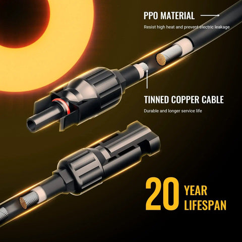 Solar Y Branch Connectors For Panels 1 To 3 Parallel Cable Kit M/FFF And F/MMM with PPO material and tinned copper details