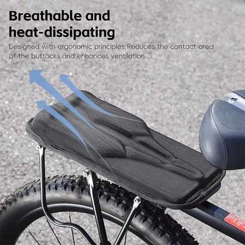 Upgrade Your Ride With This Rear Bike Seat Cushion For Nakto Classic Cruiser E-Bike Featuring An Ergonomic 3D Design To Stop Passing Around And A Thickened Sponge Core For Smooth City Commuting Without Any Pain. Breathable black rear bike seat cushion with 3D ergonomic Lycra and sponge core on cruiser rack