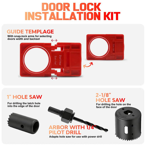 Heavy Duty Door Hinge Jig And Lock Installation Kit Aluminum Alloy Router Template For Hinge Mortising, includes guide template, hole saw.