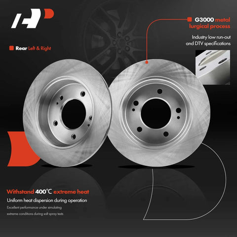 Image of Rear Solid Disc Brake Rotors for Hyundai and Kia, showing two 10.31 inch rotors with heat resistance features.