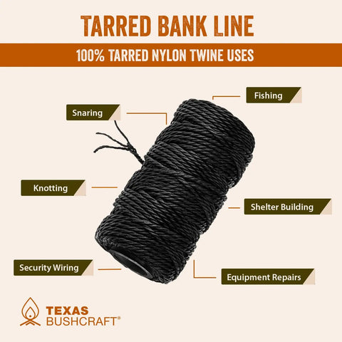 Size 36 Tarred Bank Line Cordage Black Nylon Twisted String For Fishing, Camping, And Outdoor Survival, Rugged Weather Resistant
