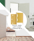 Brass Expandable Door Hinges With Offset Design Adds Two Inches To Door Openings For Wheelchairs Walkers And Transfer Chairs Three Pack No Brainer Easy Install showing right and left side compatibility.
