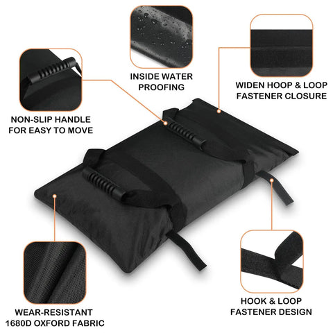90 Lb Extra Large Umbrella Base Weight Set Of Two For Patio Fillable Sand Bags with handles and fastener, black, without sand