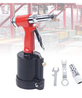 Pneumatic Rivet Gun With 90 To 120 Psi Air Power 1300 Kgf Riveting Tool Kit shown with accessories on a workshop background