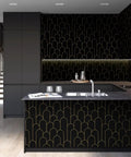 Kitchen with Black And Gold Dope Geometric Peel And Stick Wallpaper For Bedroom Modern Removable Self Adhesive Wall Covering Waterproof Vinyl 17.3 By 118.7 Inches Decorative Peel And Stick Vinyl For Walls Durable Finish Easy Install on island and wall