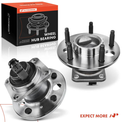 2-Pack Rear Wheel Bearing and Hub Assembly with ABS & 5-Lug, Sealed Ball Bearing Rear Hub Replacement for Buick Cadillac Chevrolet Pontiac 1991-2011