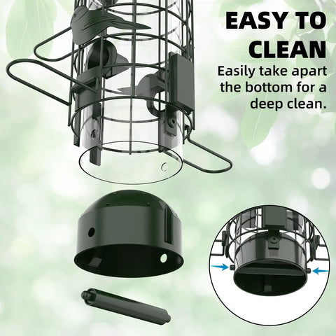 Gravity Fed Squirrel Proof Bird Feeder For Outdoors Easy Hangin With Metal Mesh Design Large 3Lb Capacity Green assembly