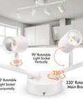 Smart WiFi LED Track Lighting Kit With Four Heads RGB CW Color Changing No Hub Required Works With Alexa And Google Assistant 30W 2700K to 5000K CRI 90 2400 Lumens White shown with adjustable rotating heads in modern kitchen setting.