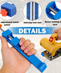 Pro-Grade Bidirectional Circular Saw Guide With Adjustable Base for Precise Wood Cutting, showing blue guide in hand and screw lock detail.