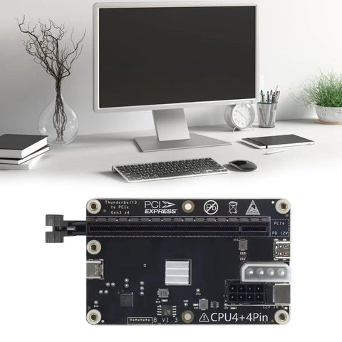 Hot Swappable Egpu Expansion Dock With Fast Usb Charging Cable connected to a modern computer setup, showcasing PCI Express interface.