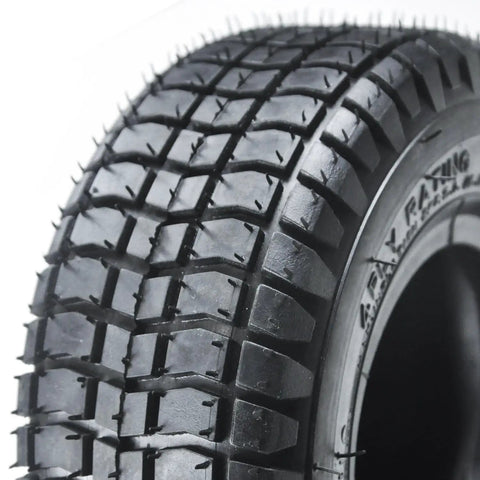 Close-up of 9x3.50-4 Tire With Inner Tube Replacement Pack For 49cc Stand Up Gas Scooters, tread pattern visible