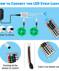 How to connect 32.8Ft RGB LED Strip Lights With 44 Key Remote Color Changing Mood Lighting diagram with components.