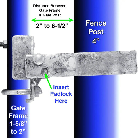 Single Gate Latch With Strong Arm Sentry Style, Commercial Grade, Hot Dip Galvanized Steel, fits 4-inch fence posts